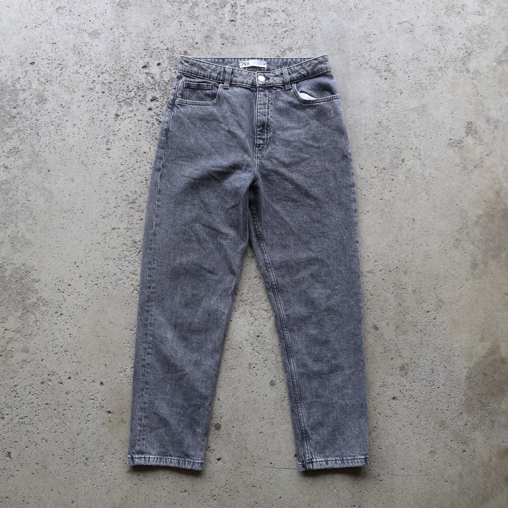 Zara Women's Size 8 Gray Acid Wash High‎ Rise Mom Jeans Tapered Leg Denim